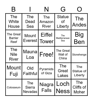 Geography Bingo! Bingo Card