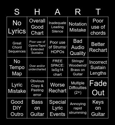 Chart Bingo Card