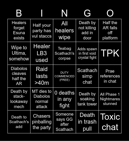 Dun Scaith bingo Card