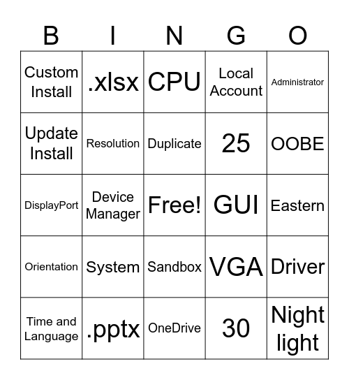 Windows Intro Bingo Card