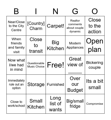 House Hunters International Bingo Card