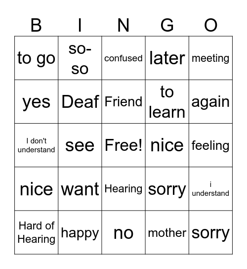 Greeting Bingo ASL Bingo Card