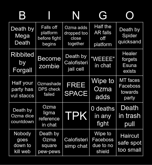 FFXIV Mhach AR bingo Card