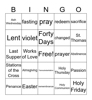 Lent Bingo Card