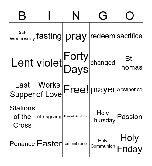 Lent Bingo Card