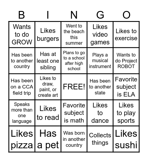 First Day of School Bingo Card