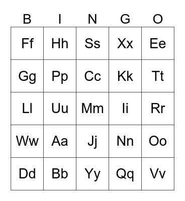 English Alphabet Bingo Card