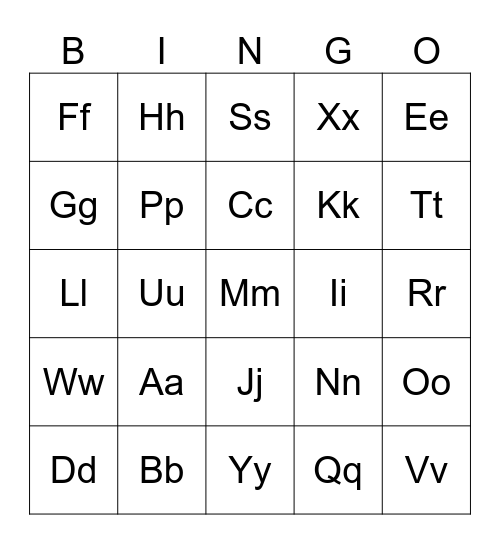 English Alphabet Bingo Card