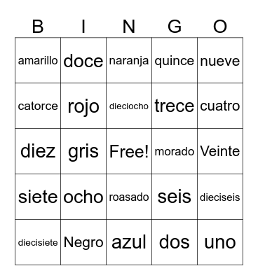 Spanish review Bingo Card