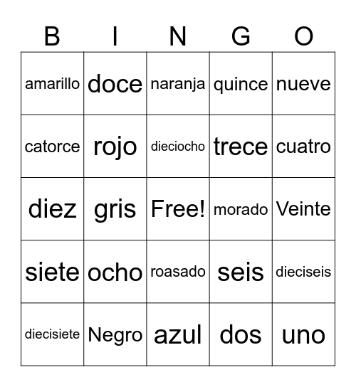 Spanish review Bingo Card