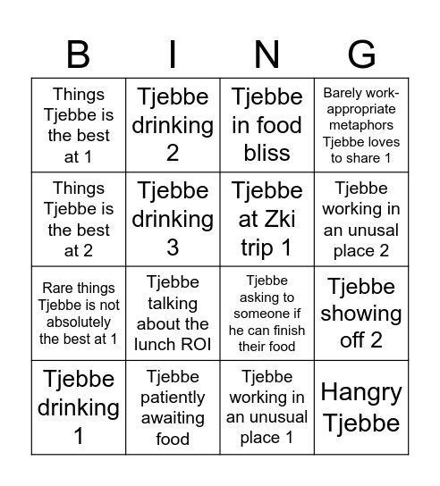 Tjebbe Bingo Card