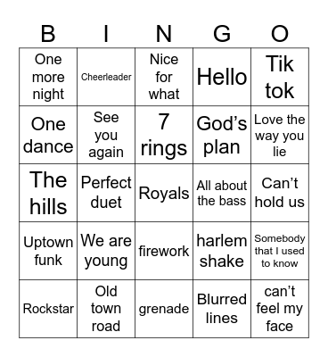 Music of the 2010s Bingo Card