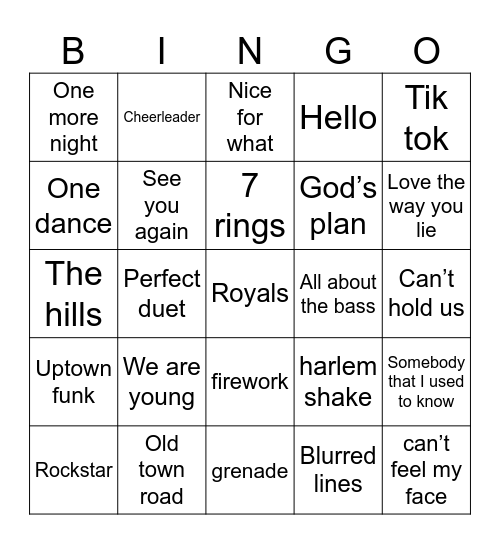 Music of the 2010s Bingo Card