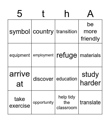 Unit 1 Vocab Bingo Card