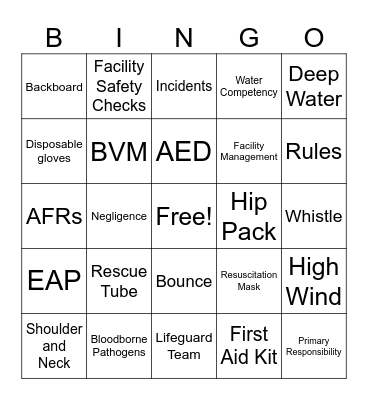 FACILITY SAFETY BINGO Card