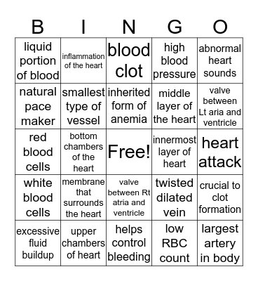 Cardiology Bingo Card