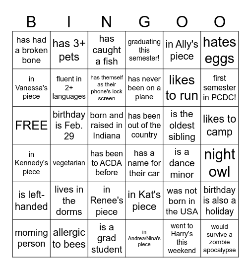 PCDC BINGO Card