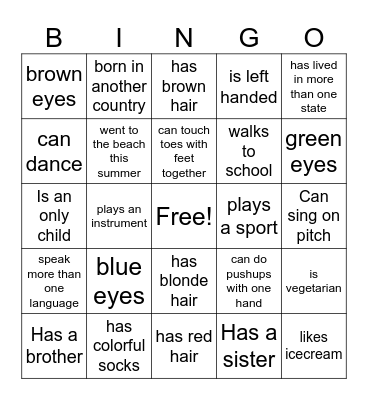 Getting To Know You Bingo Card