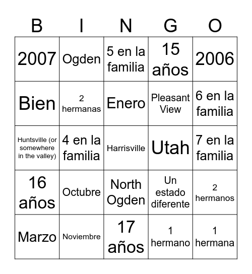 Conversación Mini Bingo Card