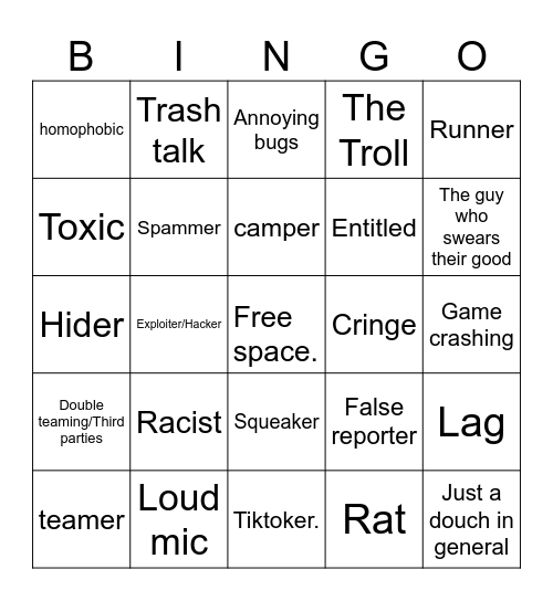 Mood killers in games. (Any multiplayer) Bingo Card