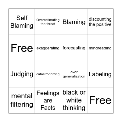 Cognitive Distortions Bingo Card