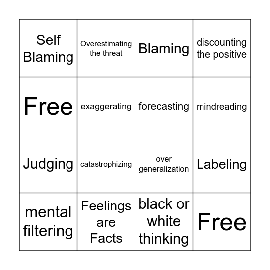 Cognitive Distortions Bingo Card