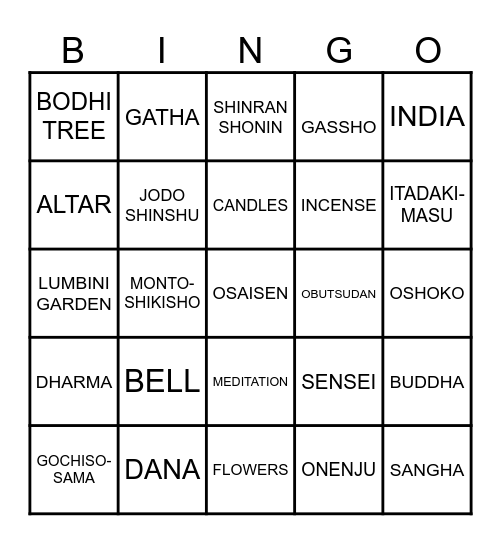 DHARMA SCHOOL Bingo Card