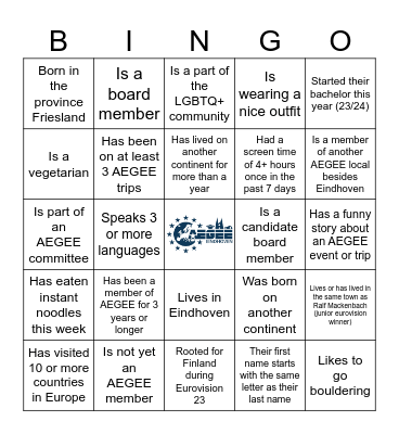 Get to know each other! Bingo Card