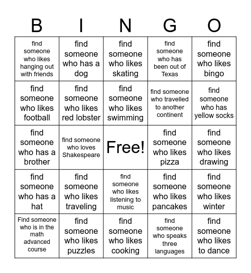 Get to Know You BINGO! Bingo Card