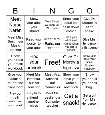 Mrs. Henderson's Open House Bingo Card