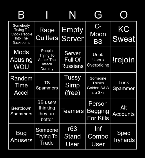 Stand Powers Bingo Card