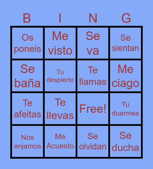 Spanish Bingo Card