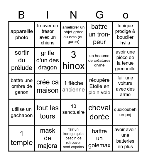 bingo zelda totk Bingo Card