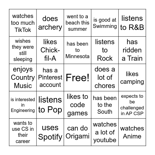 Who in this class... Bingo Card