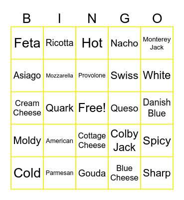 Cheesey Bingo! Bingo Card