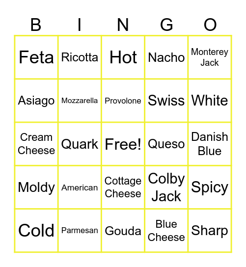 Cheesey Bingo! Bingo Card