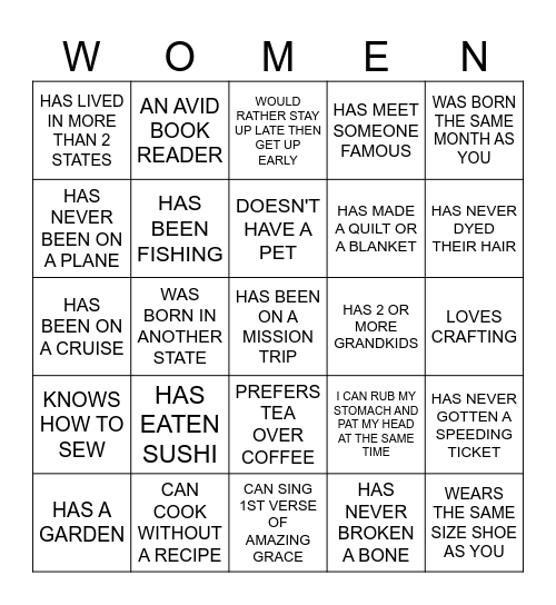 Women Bingo Card