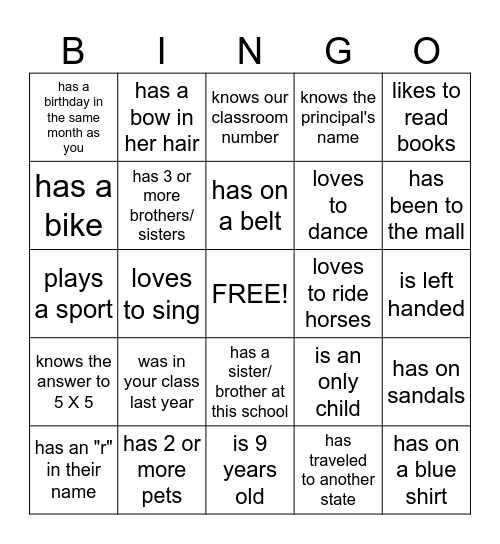 Scavenger Hunt Bingo Card