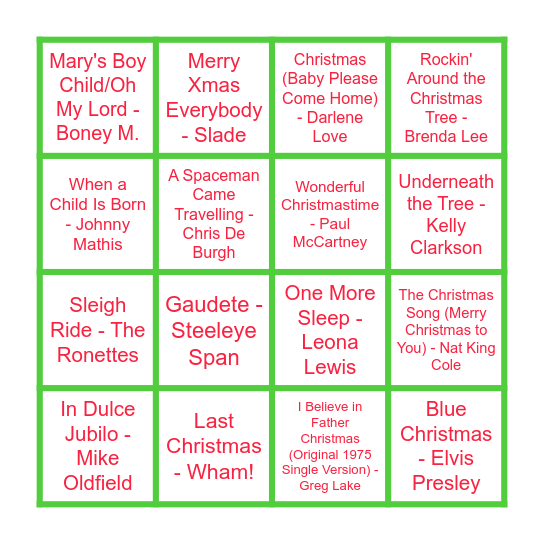 Christmas Bingo Tunes Bingo Card