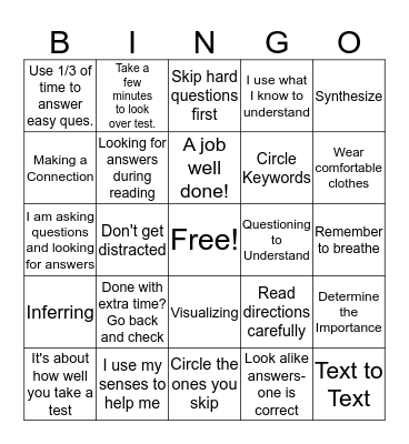 TEST TAKING BINGO Card
