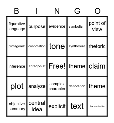 Literary Bingo Card