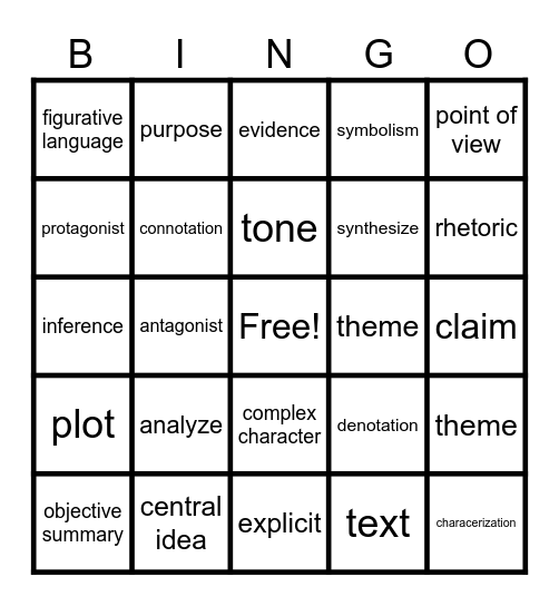 Literary Bingo Card