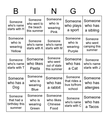 Welcome Bingo Card