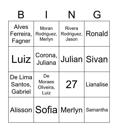 E (3,4) Bingo Card