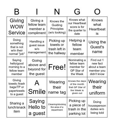 GP Culture Bingo Card