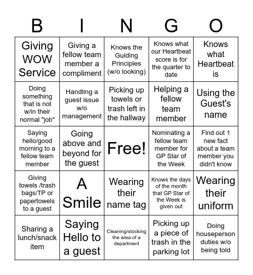 GP Culture Bingo Card