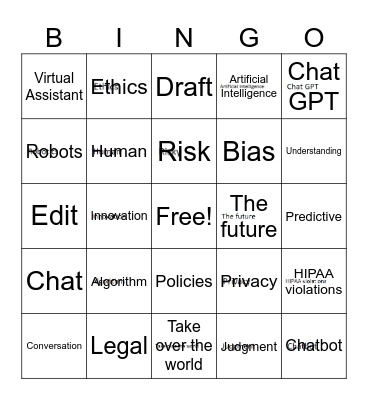 Artificial Intelligence Bingo Card