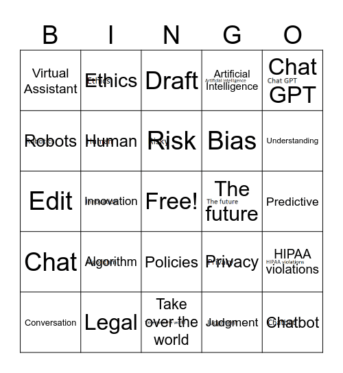 Artificial Intelligence Bingo Card
