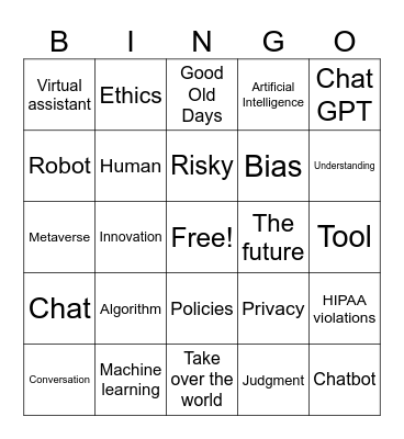 Artificial Intelligence Bingo Card