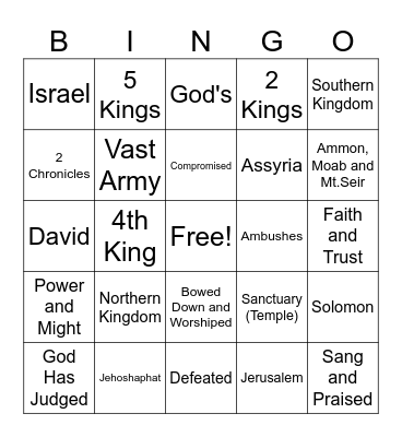 King Jehoshaphat Bingo Card